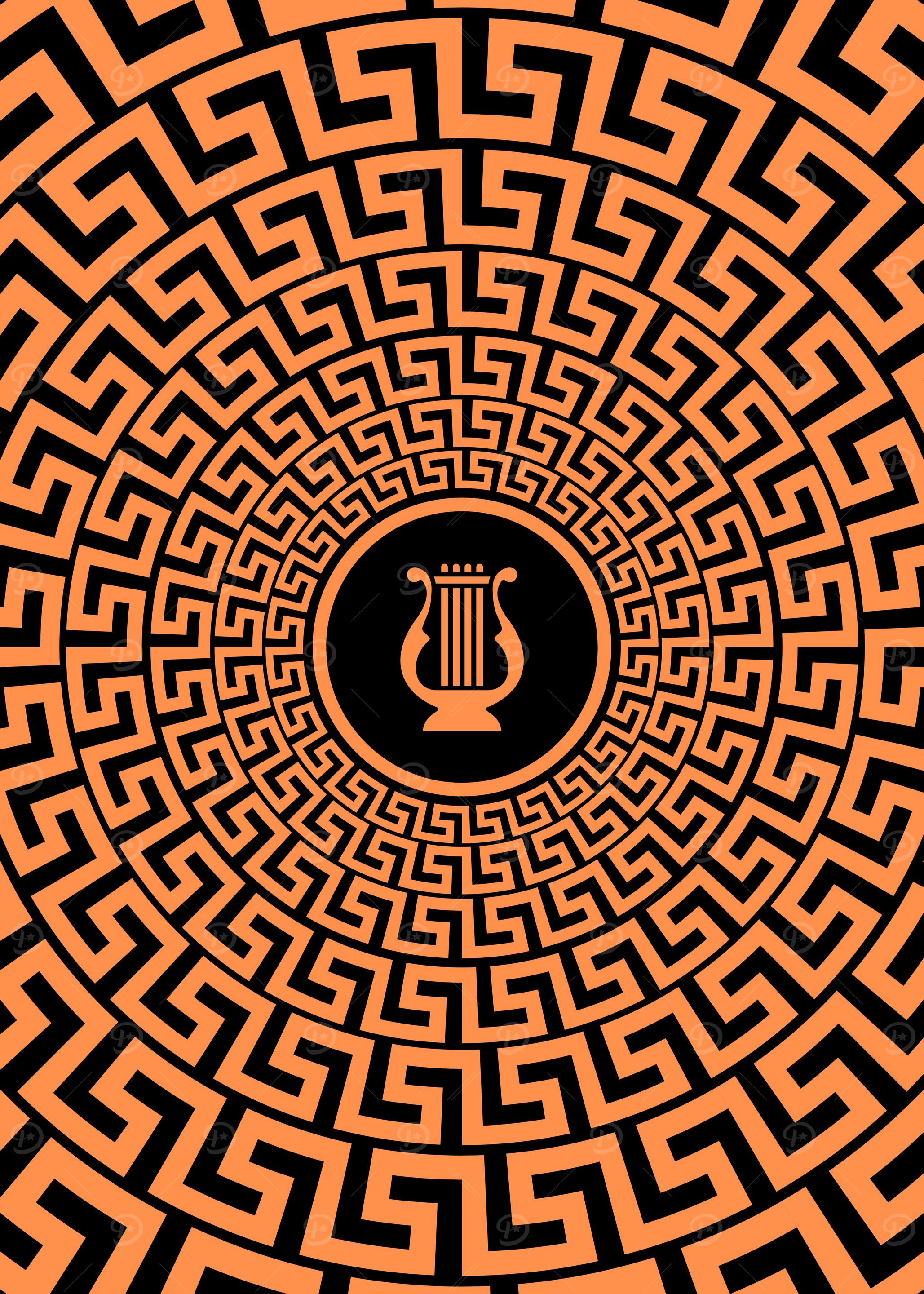 Greek Key Pattern with Lyre