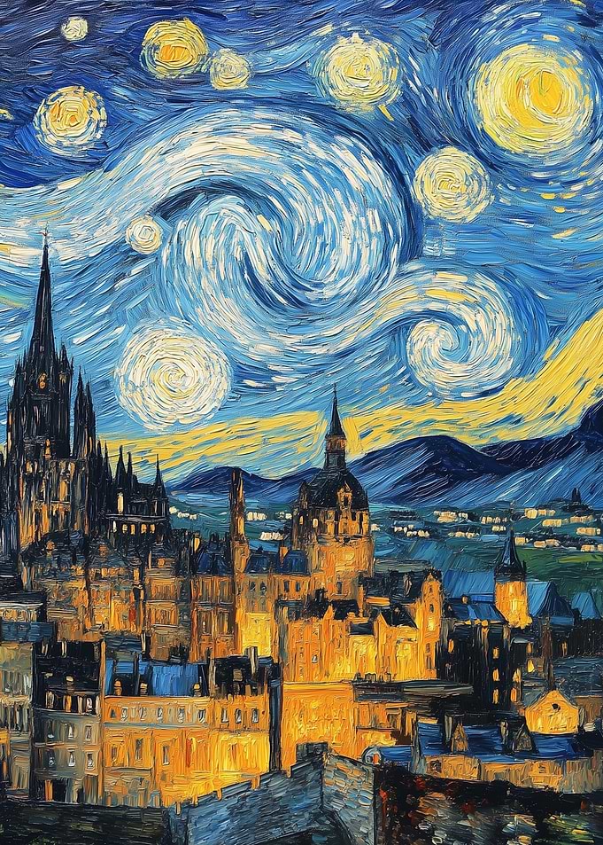 Starry Night Edinburgh Castle Scotland Cityscape