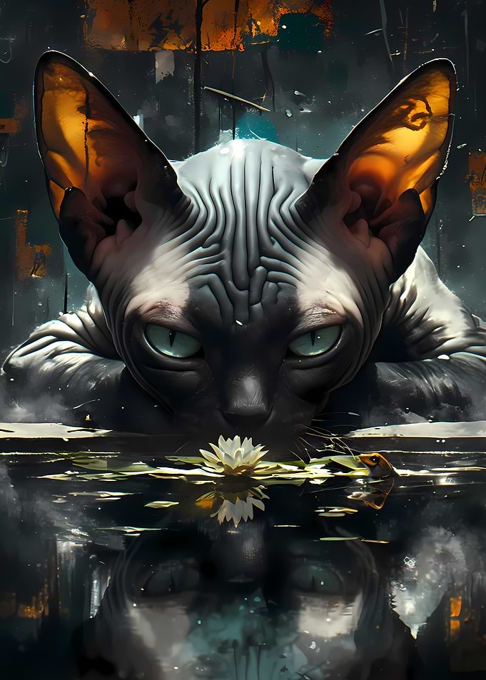Sphynx Cat with Water Lily Animal