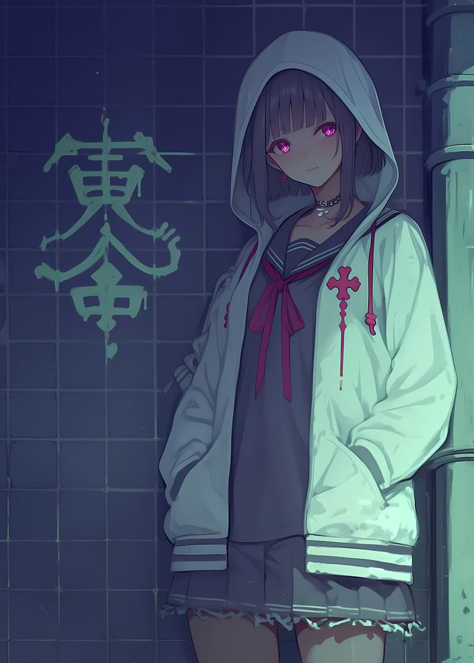 Anime Girl in Hoodie Gaming