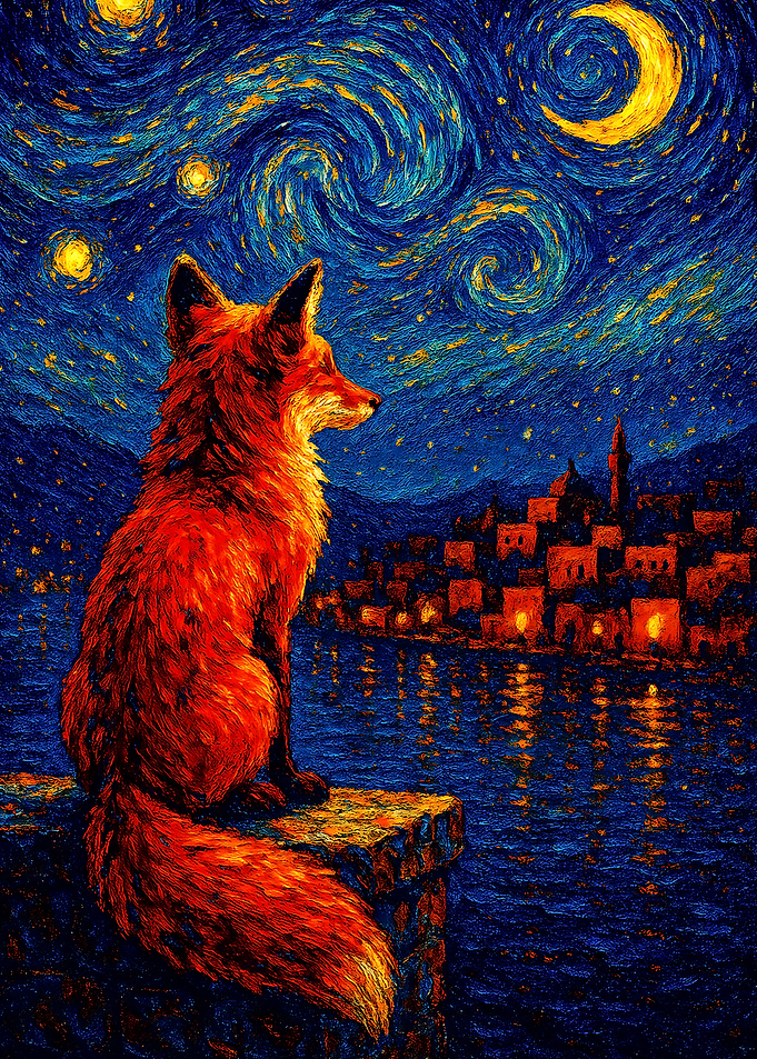 Red Fox Under Starry Night