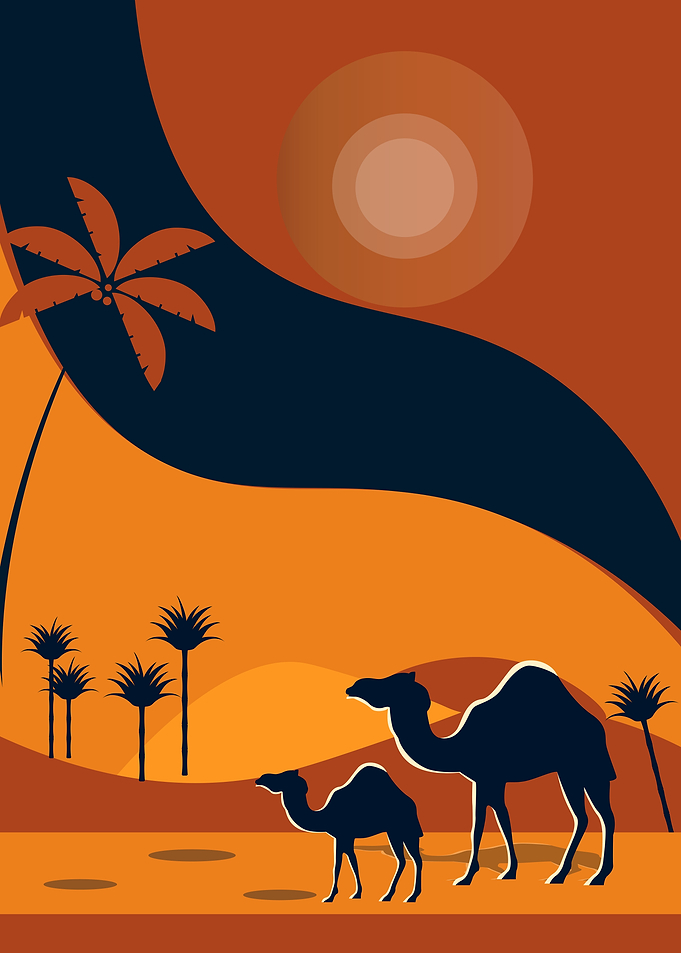 Desert Sunset with Camels