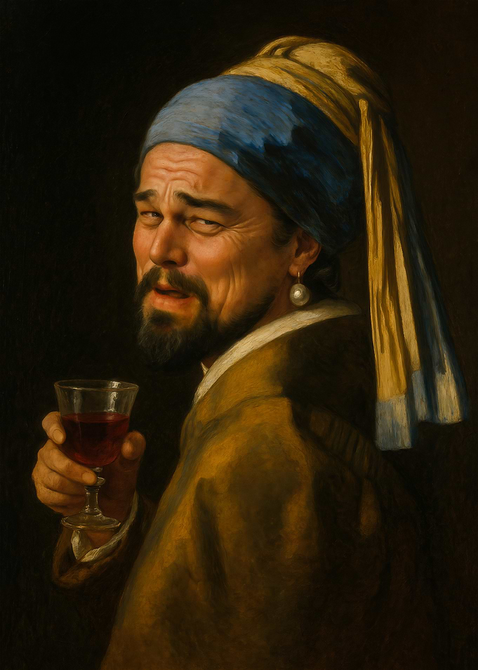 Leo with a Pearl Earring - Vermeer Art Meme Parody