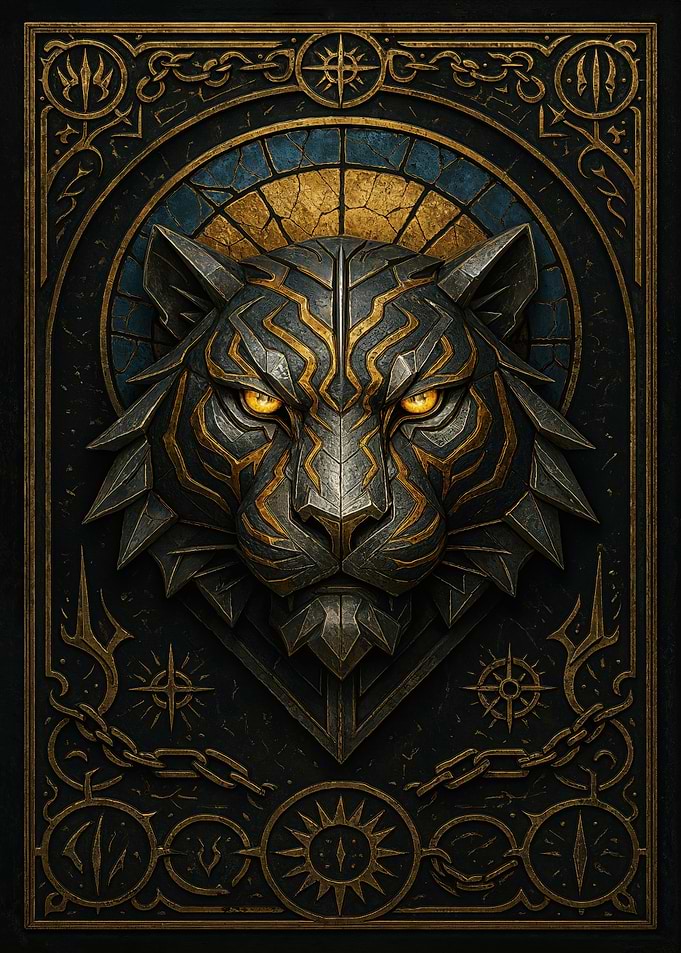 Tiger Head in Chains – Gothic Fantasy Warrior Poster