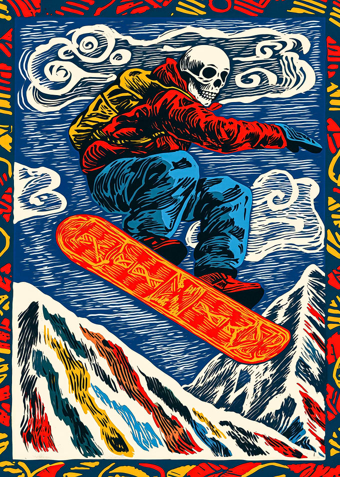 Abstract Skeleton Snowboarder