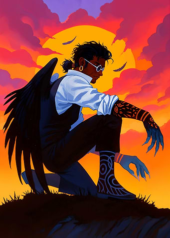 Winged Man in Sunset