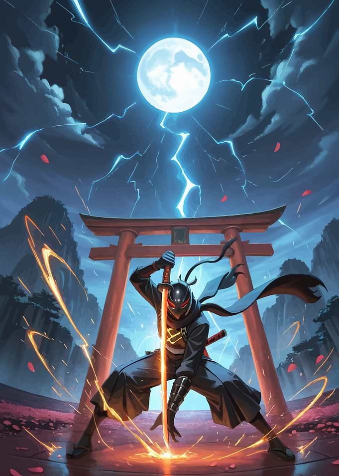 Ninja with glowing sword