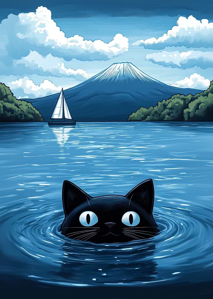 Black Cat by Mount Fuji