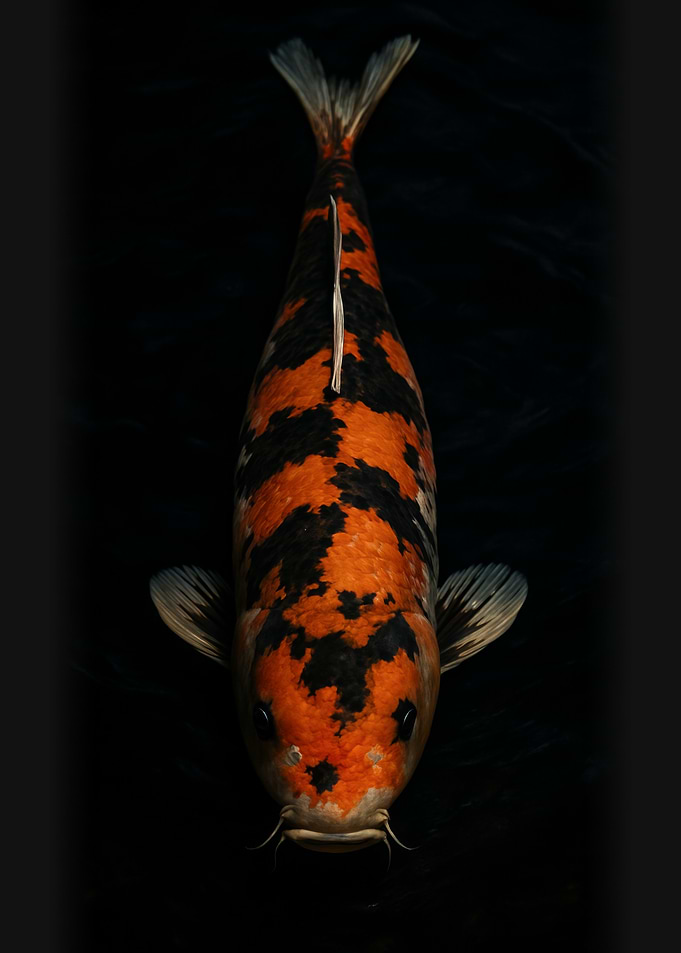 Koi Fish in Black Water - Koi Carp Portrait