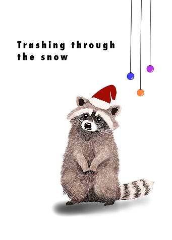 Fluffy raccoon in Santa Hat