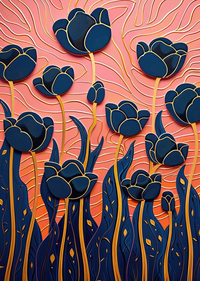 Blue and Gold Tulips
