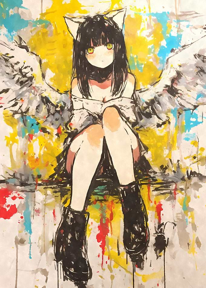 Anime Cat Girl with Wings