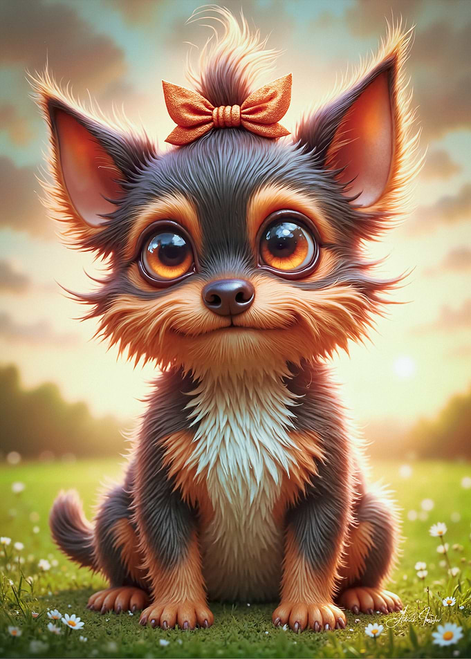 Cute Yorkshire Terrier with Red Bow