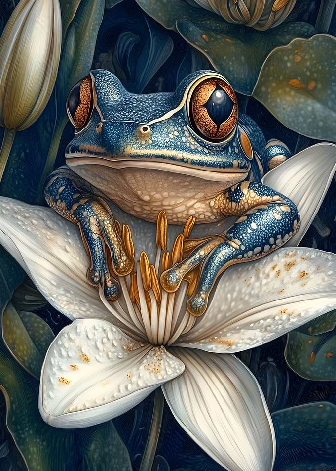 Blue Frog On Lily