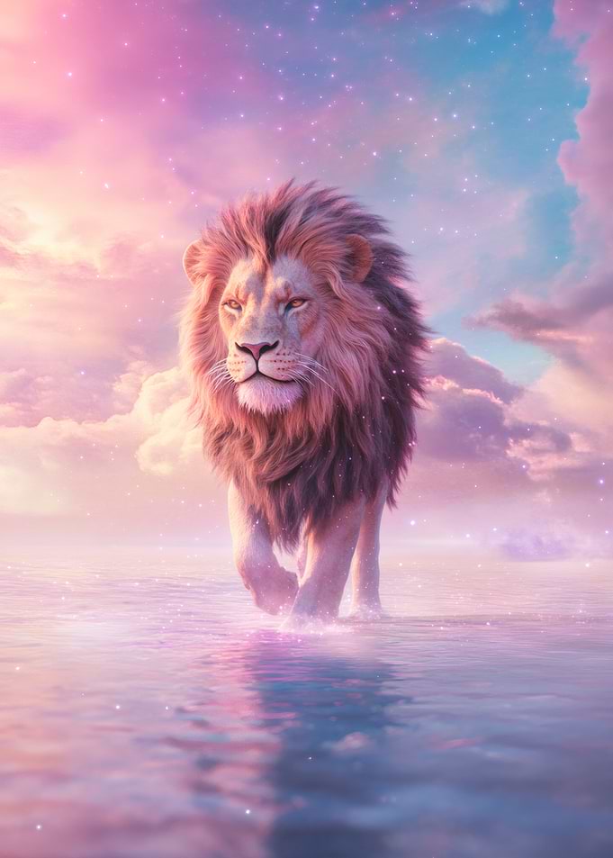 Majestic Lion in Dreamy Sky