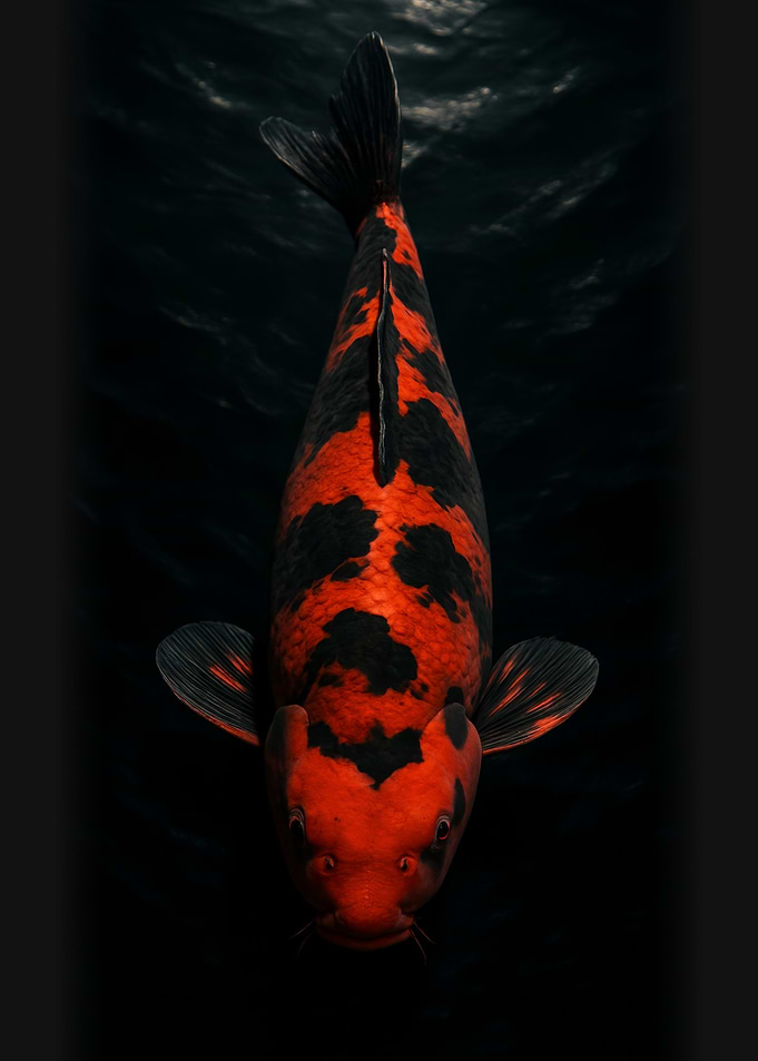 Koi Fish in Dark Water - Koi Carp Portrait