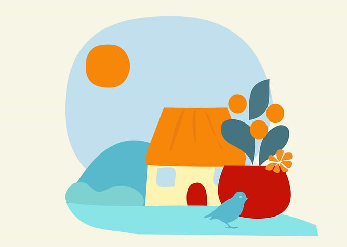 Cute House behind a flower pot