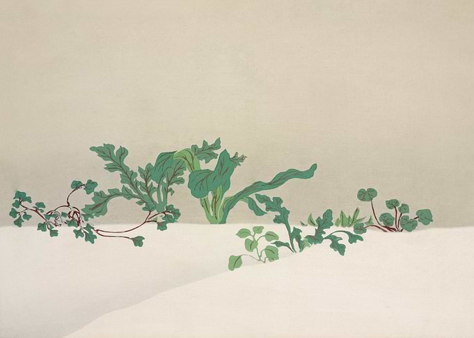 Green Foliage on Beige Background