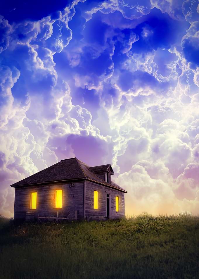 Lonesome House Under Stormy Sky