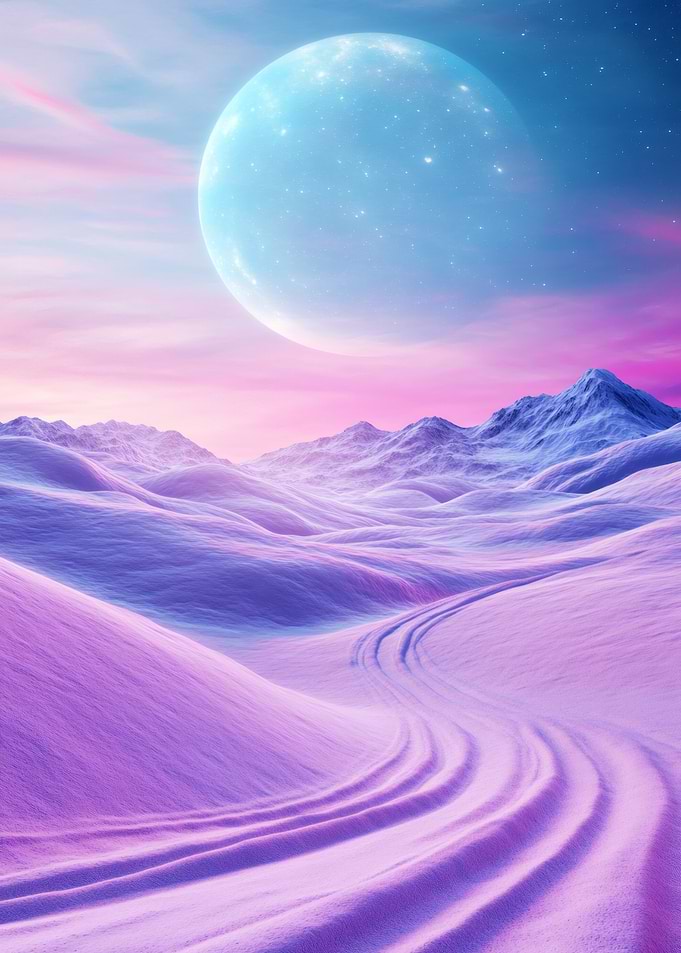 Snowy Landscape with Giant Moon