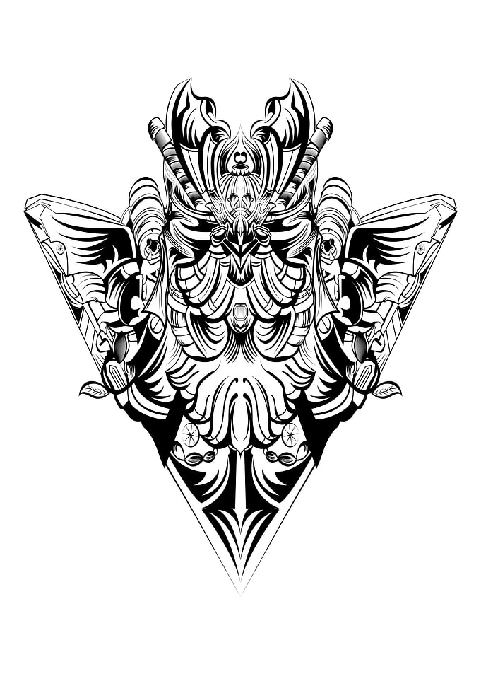 kitsuni warior vintage lineart