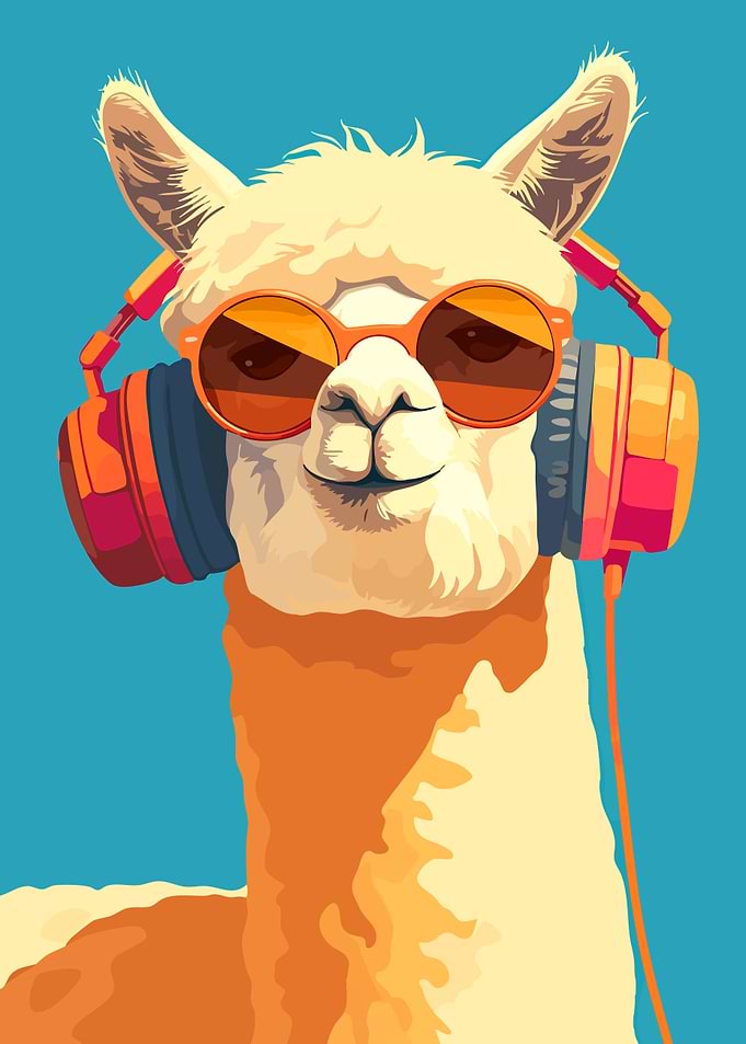 Cool Llama with Headphones Minimalist Art Illustration