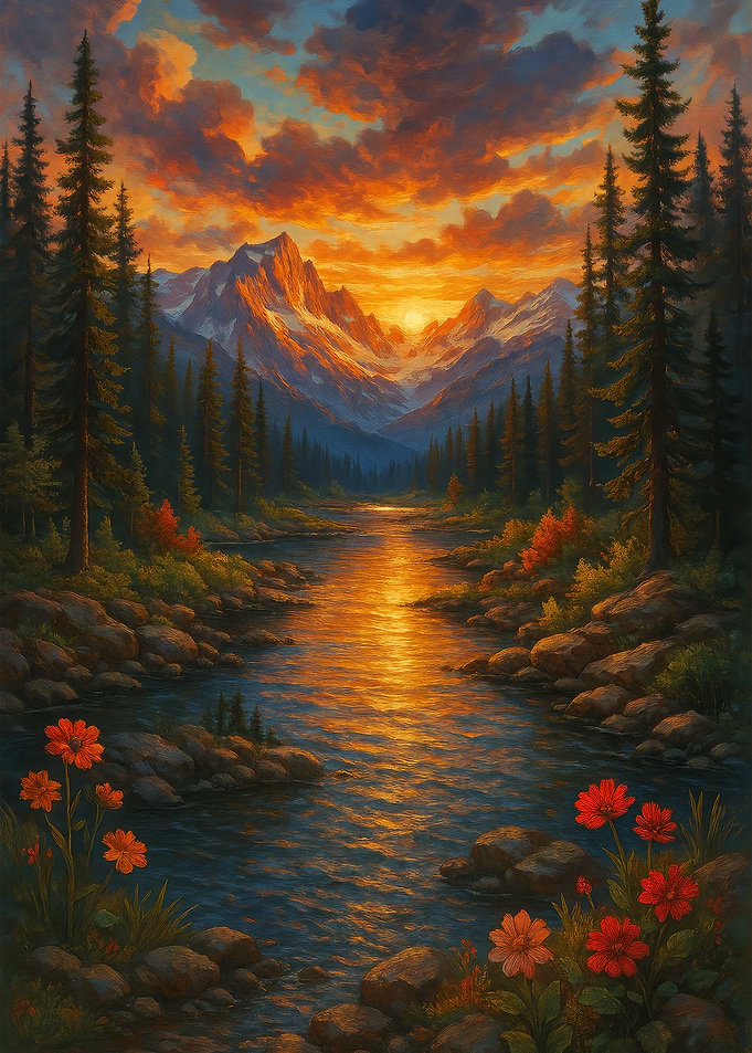 Mountain Sunset River