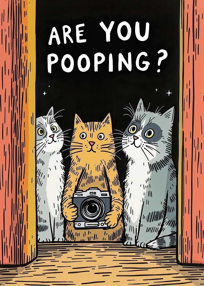 Cats with Camera 'Asking Are You Pooping?'