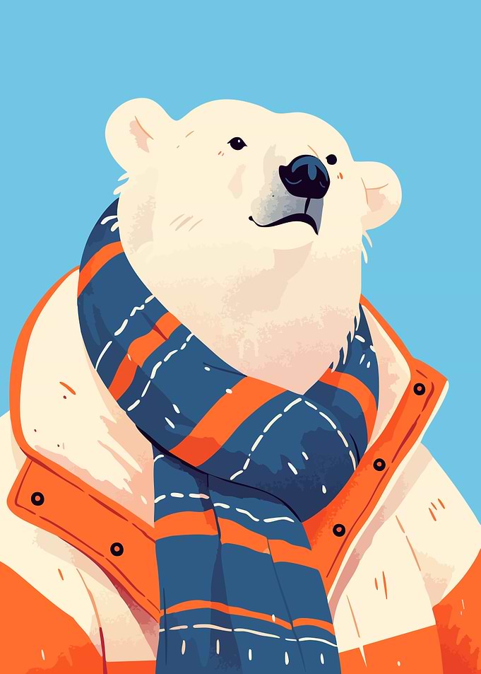 Cute Polar Bear in Scarf Minimalist Art Illustration