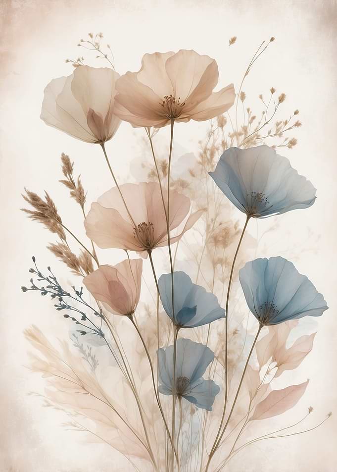 Floral Bouquet in Blue and Beige