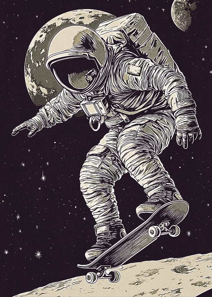 Astronaut Skateboarding