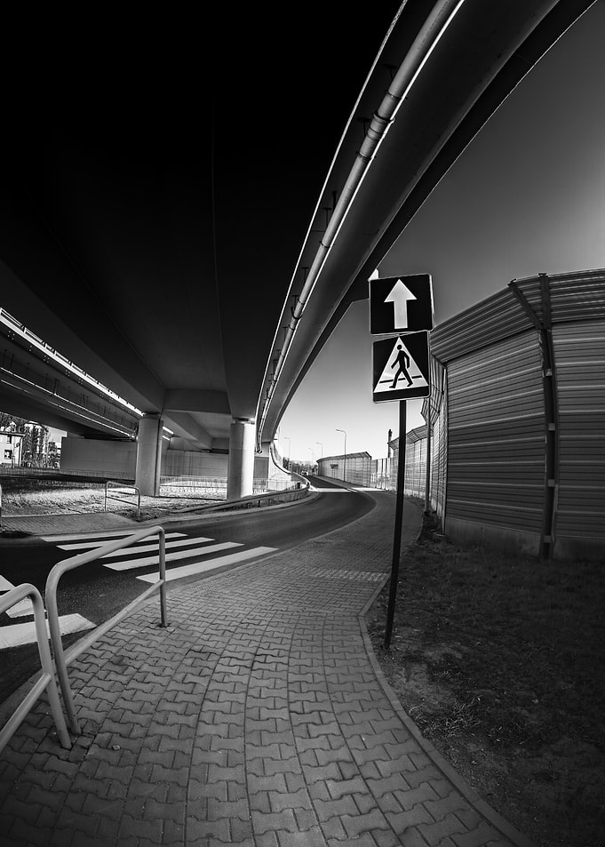 Curved pathways beneath underpass