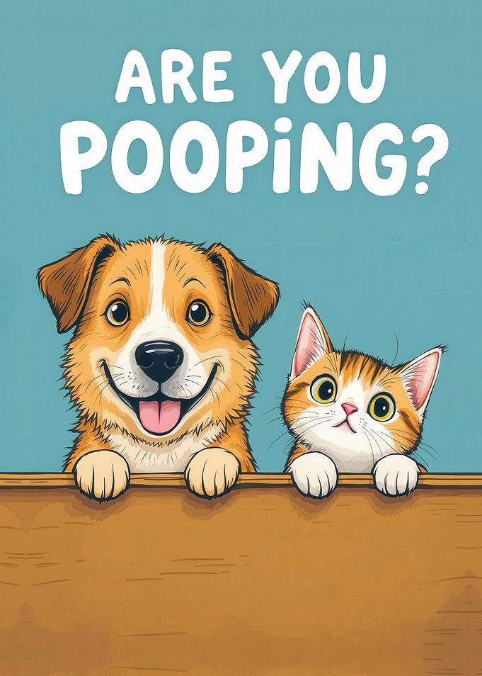 Dog and Cat Funny Bathroom Art