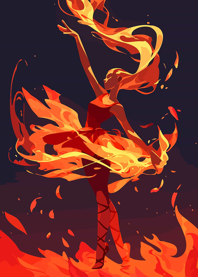 Fire Ballerina Dancer Minimalist Art Illustration