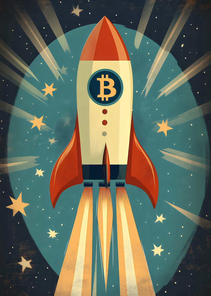 Bitcoin Rocket Vintage BTC Crypto