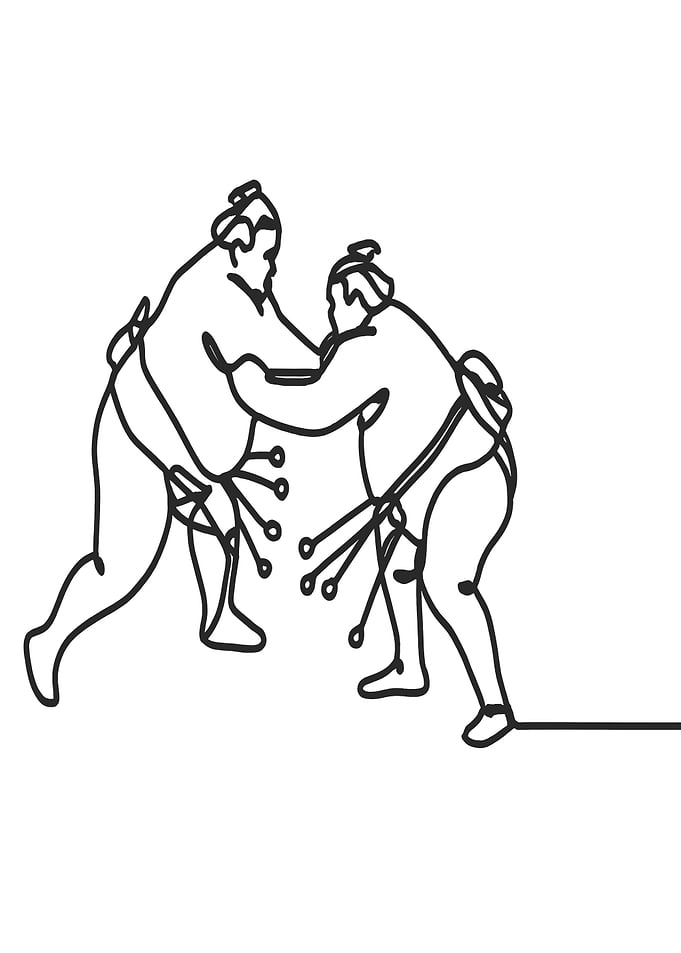 Sumo Wrestlers Line Art