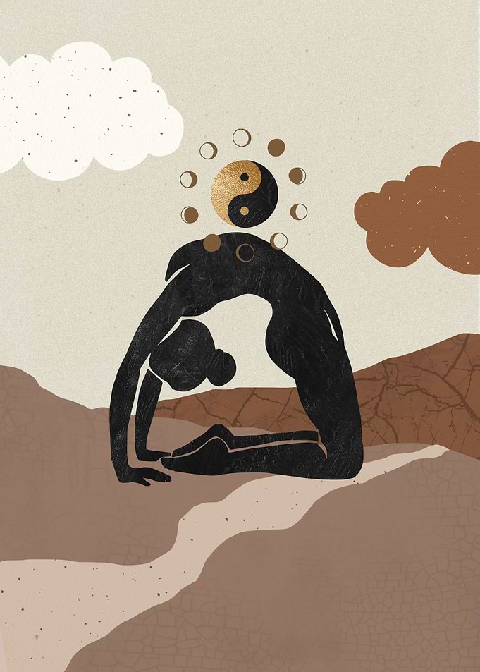 Yoga Silhouette with Yin Yang