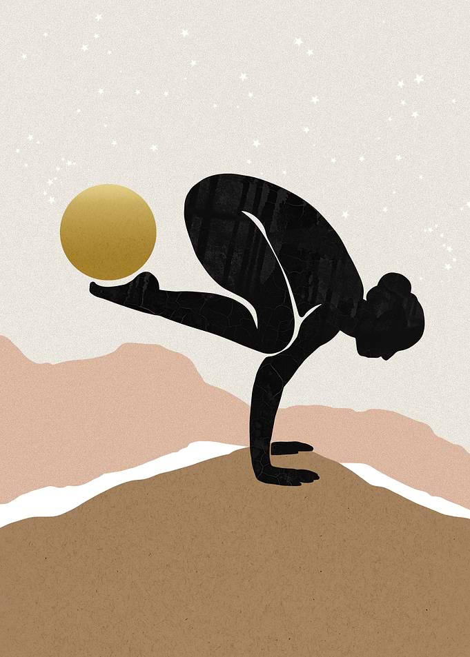 Yoga Silhouette with Gold Sphere