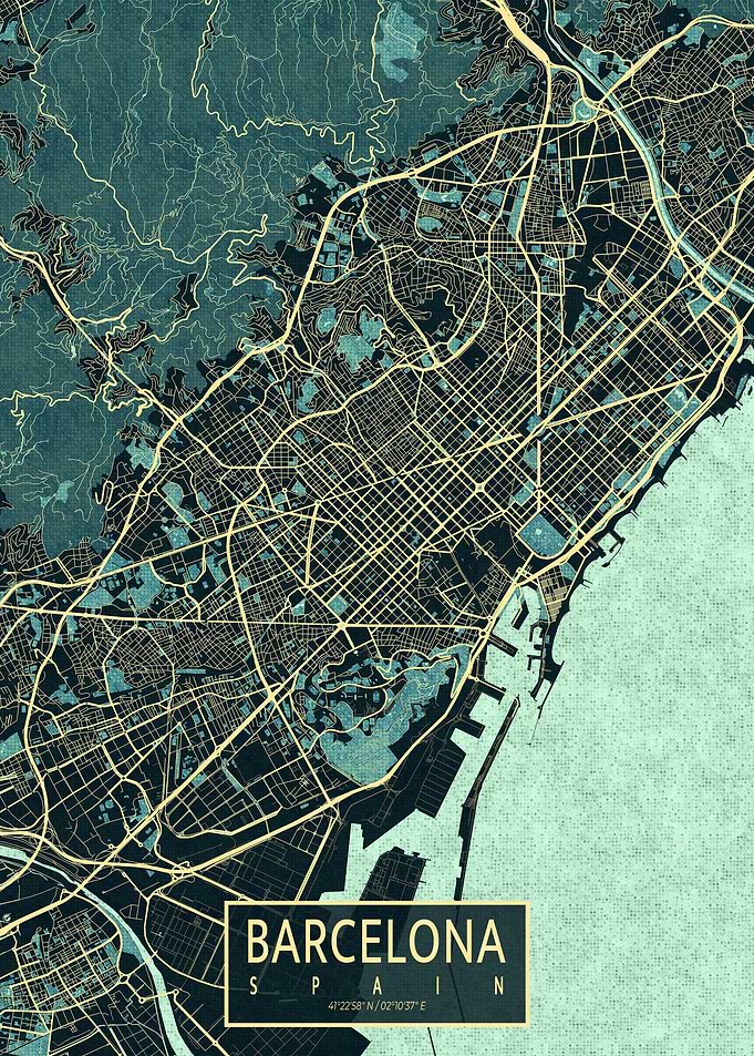 Barcelona City Map Spain Summer