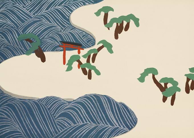 Japanese Landscape with Torii Gate