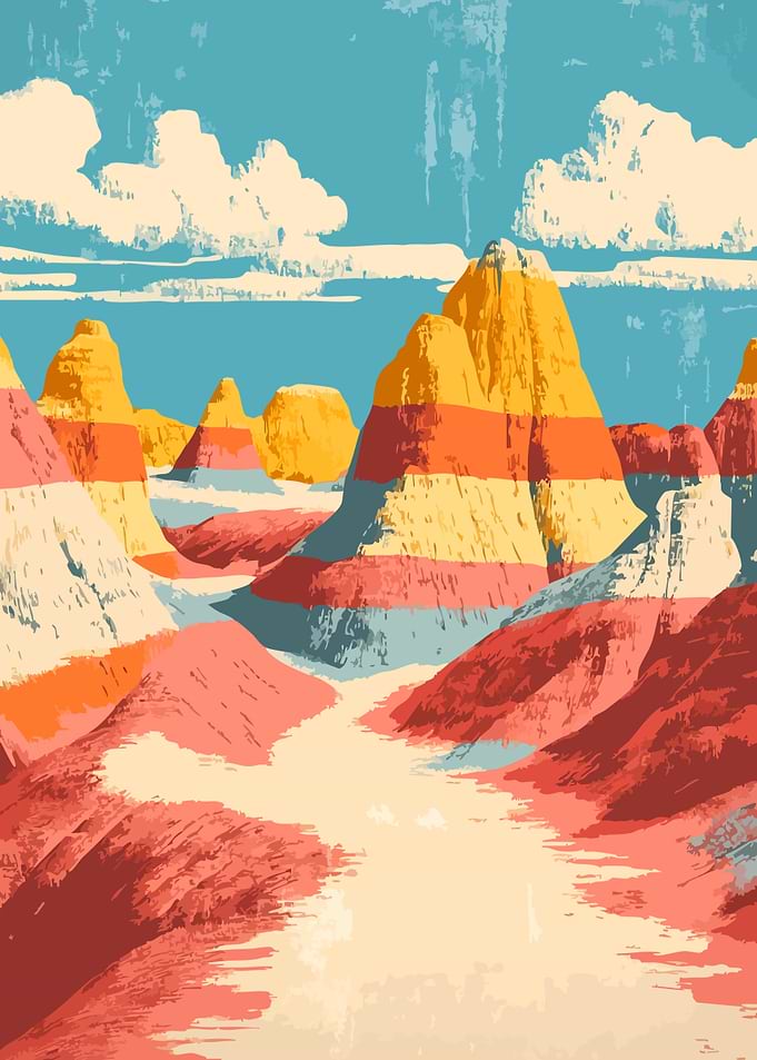 Pastel Desert Arches Minimalist Landscape Art Illustration