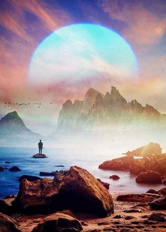 One With the Infinite – Surreal Sci-Fi Ocean Scene of Clarity