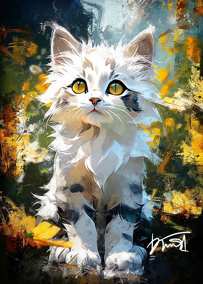 White Kitten Painting