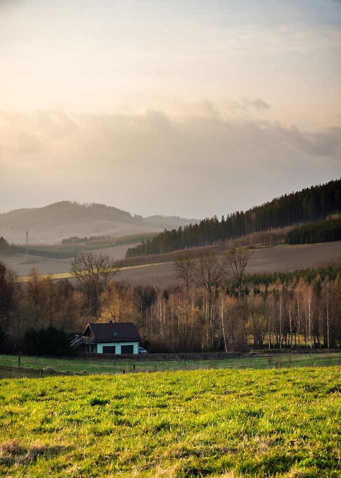 Countryside House at Sunset