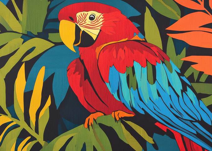 Tropical Parrot Colorful Painting