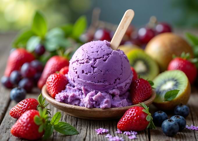 Purple Ice Cream with Fruit