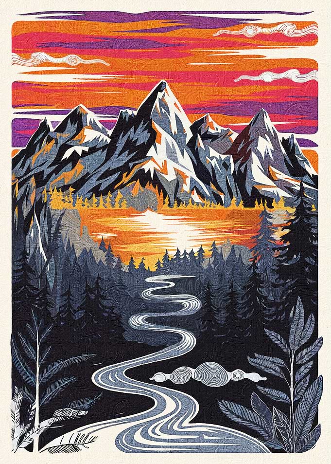 Mountain River Sunset