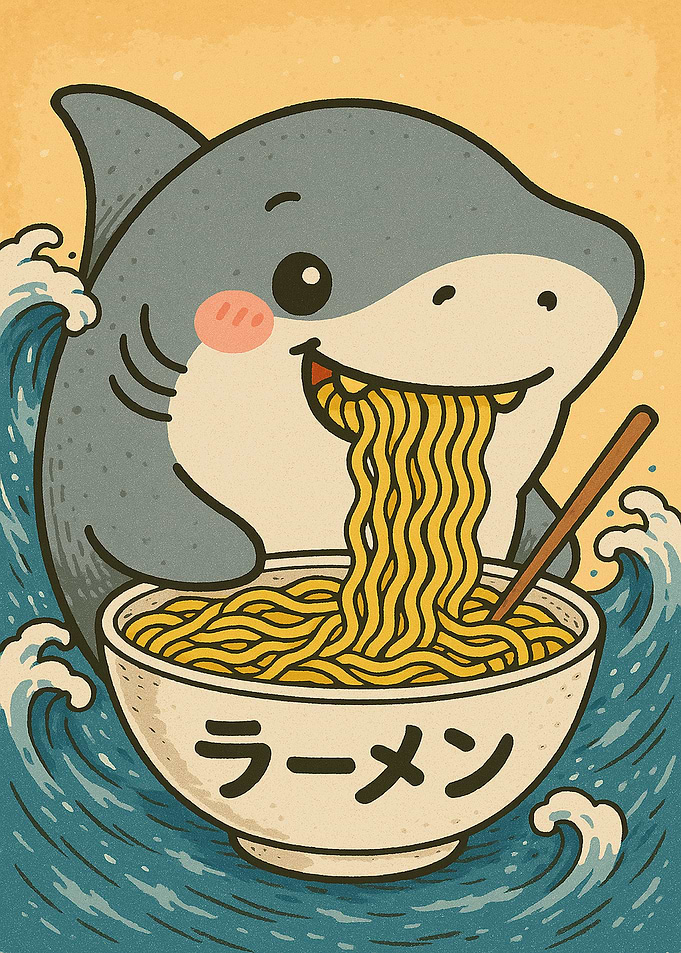 Shark Ramen Poster - Shark Eating Ramen