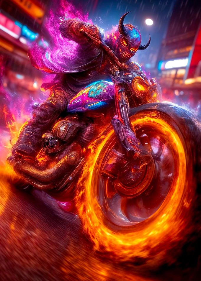 Fiery Motorcycle Rider