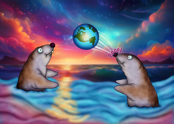 Seals Playing with Earth Ball